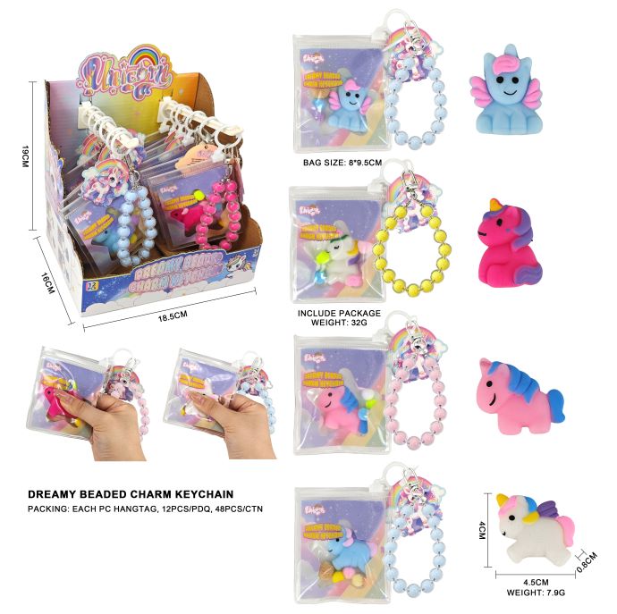 UNICORNI Dreamy Beaded Charm Portachiavi 4,5cm (In busta 8x9cm) c/backcard In espo da 12pz 4ass…x12…x48